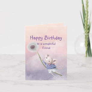  Cute Fantasy Birthday Friend Mouse Dandelion Card