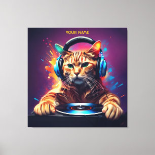 Cute Fantasy Cat DJ Vinyl Canvas Print