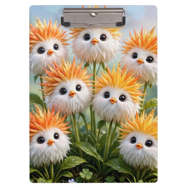 Cute Fantasy Chick Flowers Garden  Clipboard (Front)