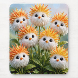 Cute Fantasy Chick Flowers Garden Mouse Pad