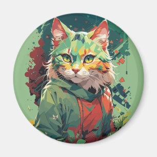 Cute Fantasy Colour Splash Cat Design Magnet