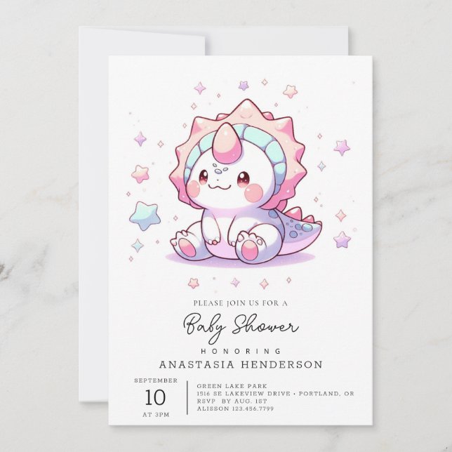 Cute Fantasy Dinosaur Baby Shower Invitation (Front)