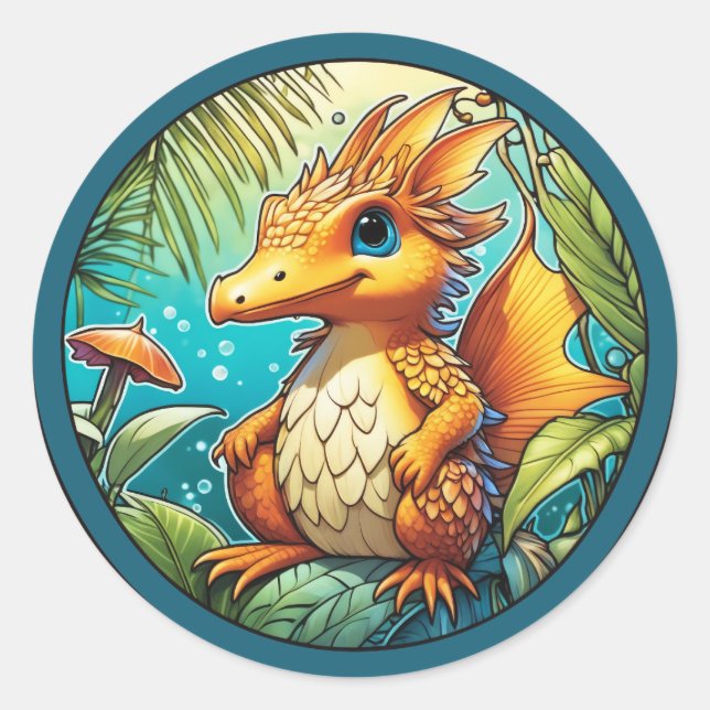 Cute Fantasy Dinosaur  Classic Round Sticker (Front)