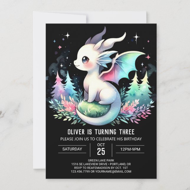 Cute Fantasy Dragon Birthday Invitation (Front)
