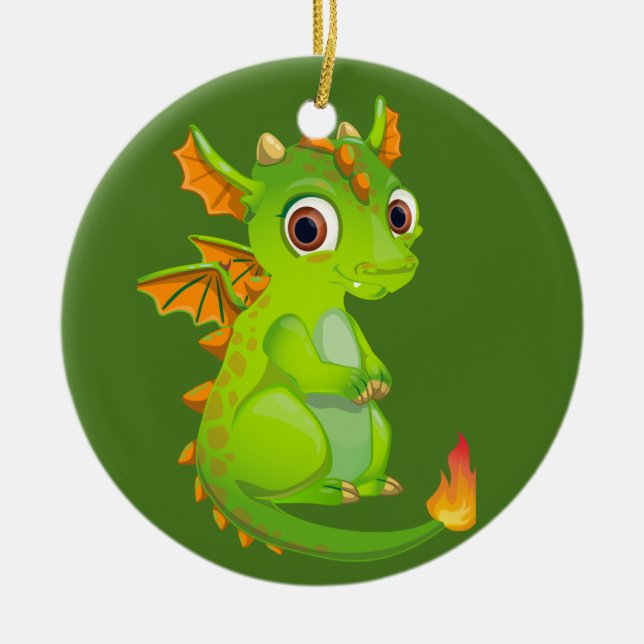 Cute Fantasy Dragon Ceramic Ornament (Front)