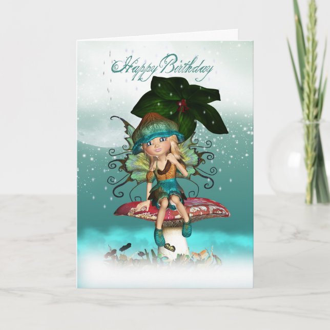 Cute Fantasy Fairy Elf Birthday Greeting Card (Front)