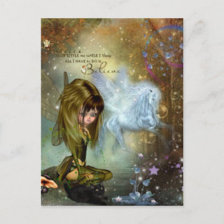 Cute Fantasy Fairy & Pegasus Believe Quote Postcard