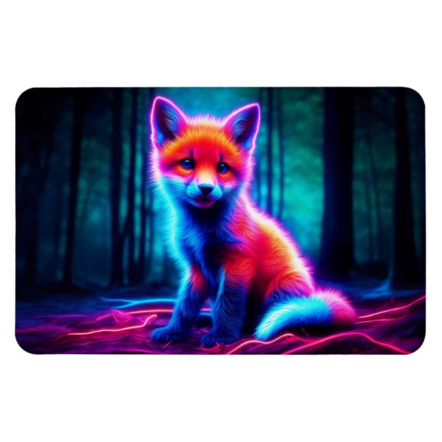 Cute fantasy glow fox with bioluminescent aura magnet (Horizontal)