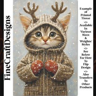 Cute Fantasy Kitten Reindeer Antlers AL2 Decoupage Tissue Paper