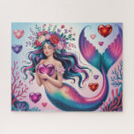 Cute Fantasy Mermaid With Hearts Jigsaw Puzzle<br><div class="desc">Cute Fantasy Mermaid With Hearts
Art/illustration
colorful
customizable</div>