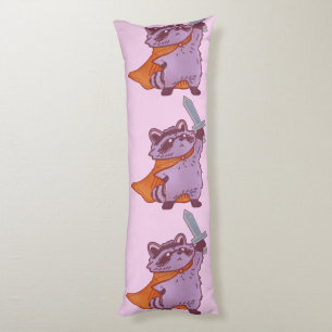 Cute Fantasy Raccoon Warrior with Sword and Cape Body Pillow