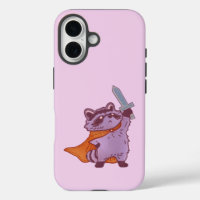 Cute Fantasy Raccoon Warrior with Sword and Cape