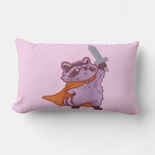 Cute Fantasy Raccoon Warrior with Sword and Cape Lumbar Pillow
