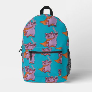 Cute Fantasy Raccoon Warrior with Sword & Cape Printed Backpack