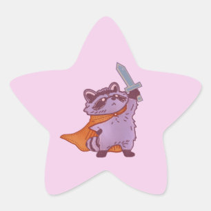 Cute Fantasy Raccoon Warrior with Sword & Cape Star Sticker