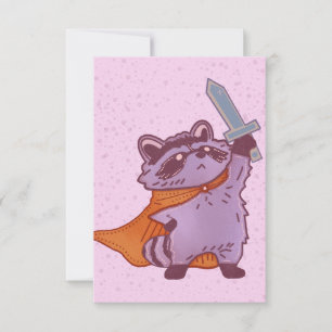Cute Fantasy Raccoon Warrior with Sword & Cape Thank You Card