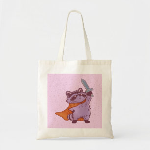 Cute Fantasy Raccoon Warrior with Sword & Cape Tote Bag