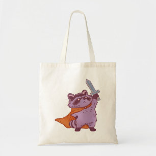 Cute Fantasy Raccoon Warrior with Sword & Cape Tote Bag