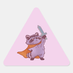 Cute Fantasy Raccoon Warrior with Sword & Cape Triangle Sticker