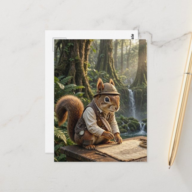 Cute Fantasy Squirrel Explorer Postcard (Front/Back In Situ)