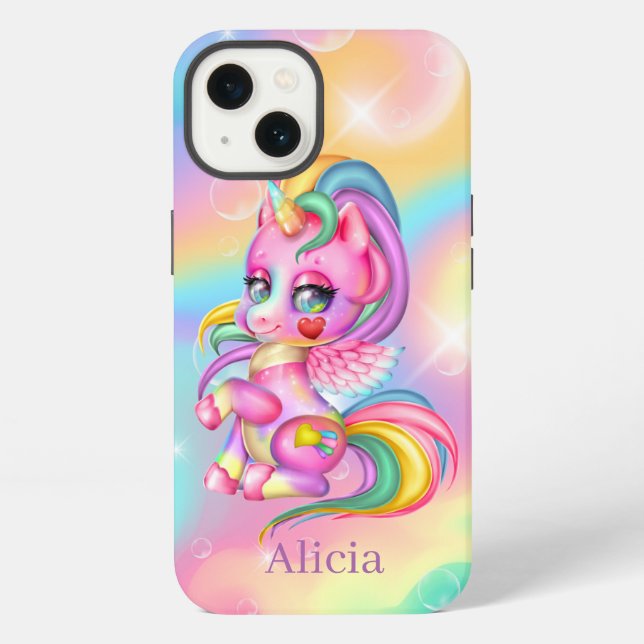cute fantasy unicorn add name iPhone case (Back)
