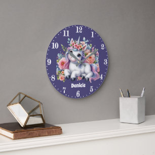 Cute fantasy unicorn add name large clock