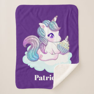 Cute Fantasy unicorn add name Sherpa Blanket