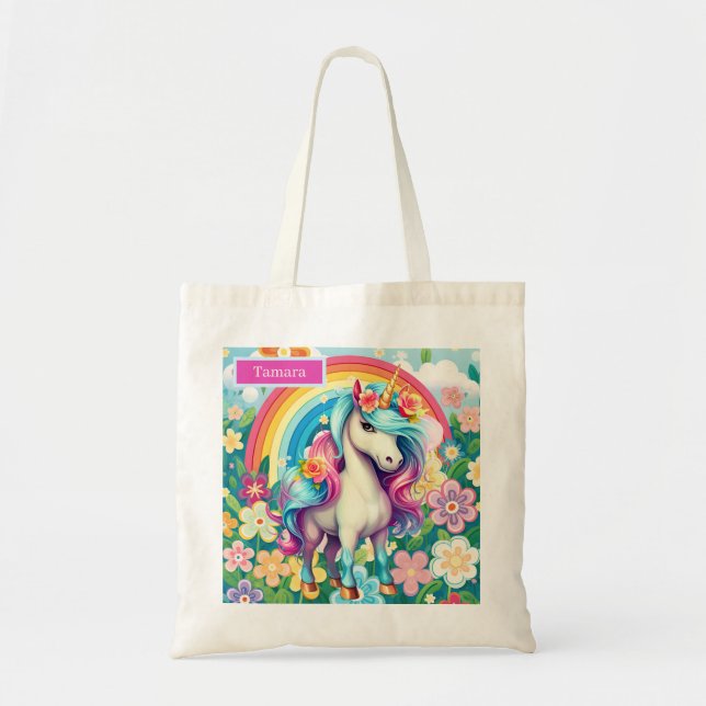 Cute fantasy unicorn add name  tote bag (Front)