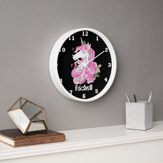 Cute Fantasy unicorn girls room decor add name Wall Clock (Office)