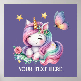 Cute Fantasy unicorn lovers add text Poster