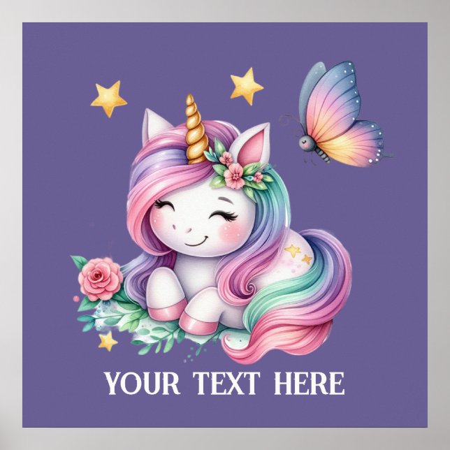 Cute Fantasy unicorn lovers add text  Poster (Front)