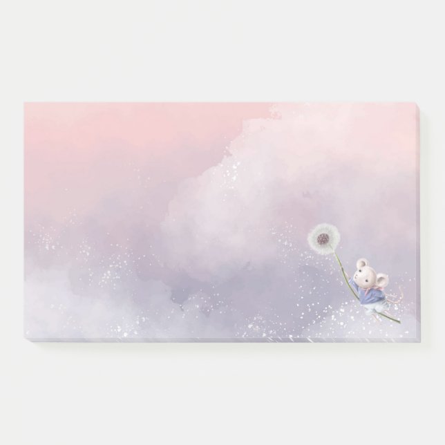  Cute Fantasy Watercolor Mouse Dandelion Flying   Post-it Notes (Front)