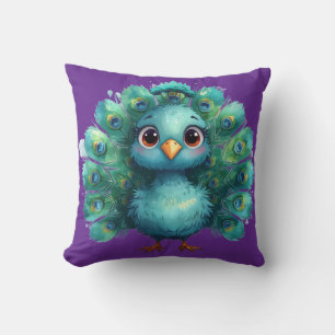 Cute Fantasy whimsical Blue Peacock Throw Pillow