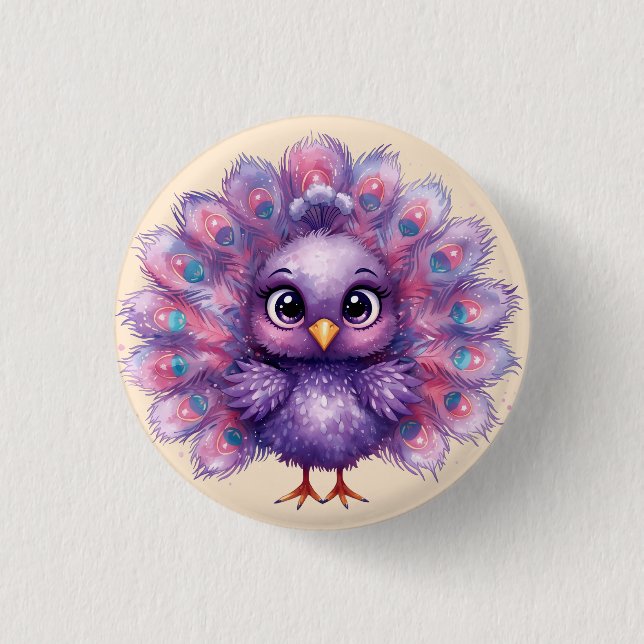 Cute Fantasy whimsical Lilac Peacock  1 Inch Round Button (Front)