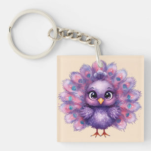 Cute Fantasy whimsical Lilac Peacock  Keychain
