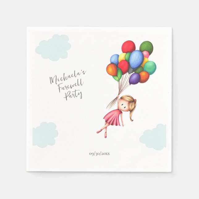 Cute Farewell Girl with Balloons Retirement Napkin (Front)