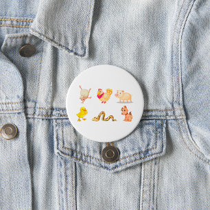 Cute Farm and Pet Animals 3 Inch Round Button