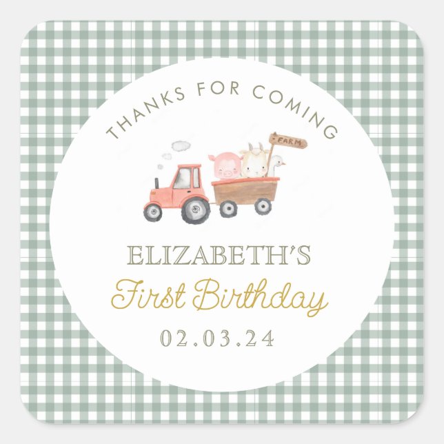Cute Farm Animal Barnyard Birthday  Square Sticker (Front)