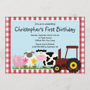 Cute Farm Animal Birthday Party Invitations