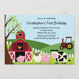 Cute Farm Animal Birthday Party Invitations