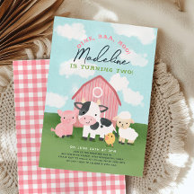 Cute Farm Animal Girl Barnyard 2nd Birthday