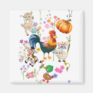 Cute farm animals and pretty flowers magnet
