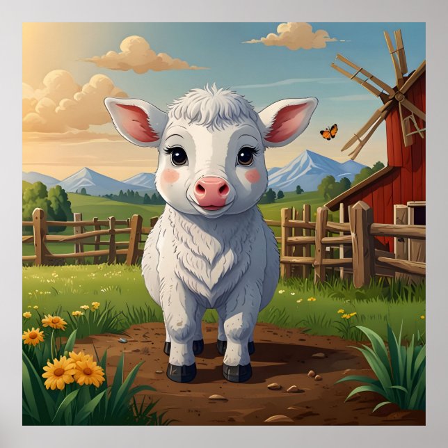Cute farm animals art poster (Front)