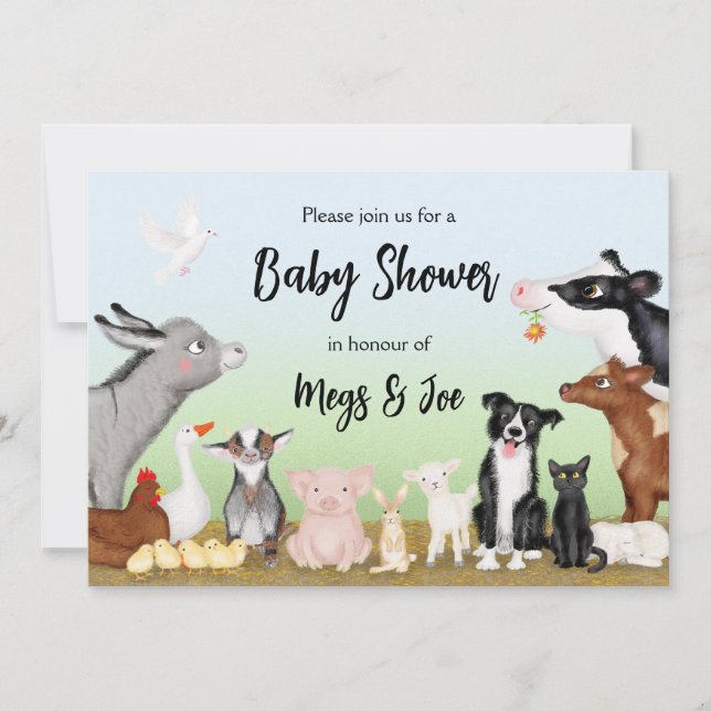 Cute farm animals baby shower invitation (Front)
