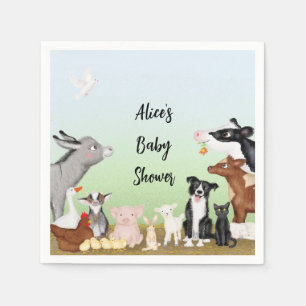 Cute farm animals baby shower paper napkin