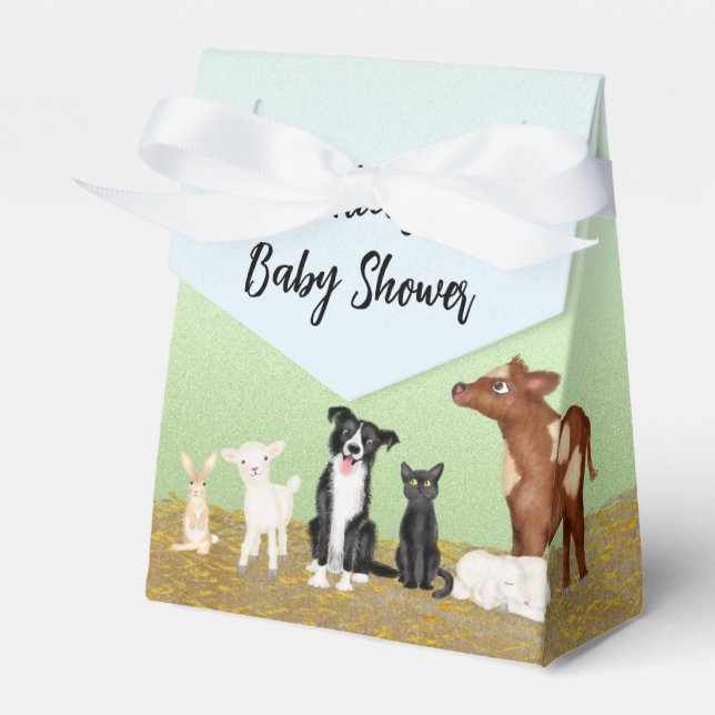 Cute farm animals baby shower tent favor box (Front Side)