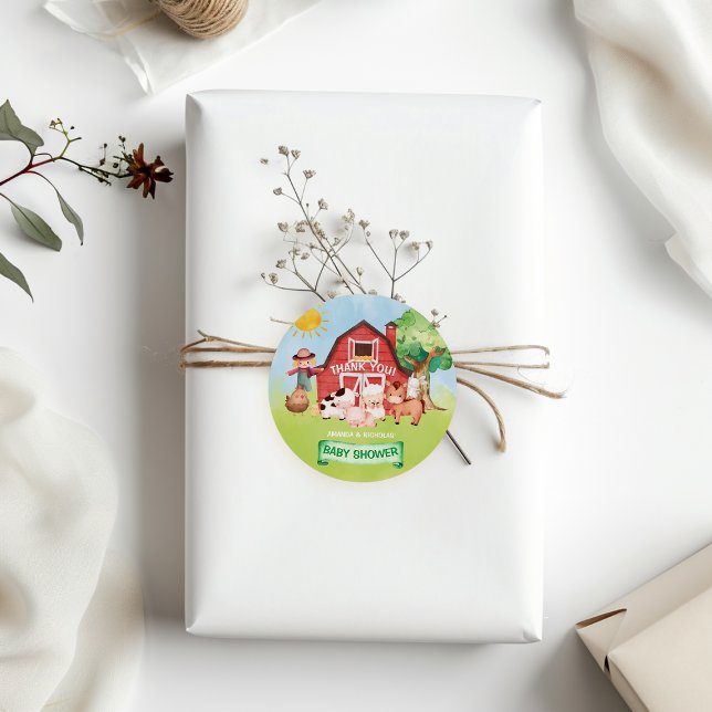 Cute Farm Animals Baby Shower Thank You Classic Round Sticker (Creator Uploaded)