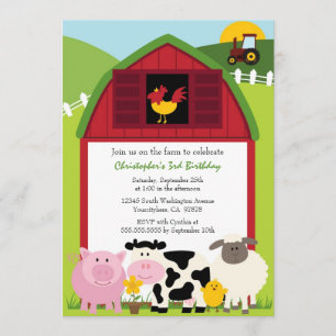 Cute farm animals barn birthday party invitation