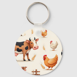 Cute Farm Animals Barn Pattern Keychain