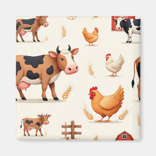 Cute Farm Animals Barn Pattern Magnet
